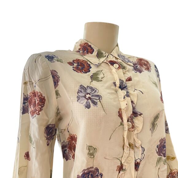 Vtg Talbots Women Silk Button Front Shirt Size 2P Old Money Preppy Floral Mature - Picture 7 of 15